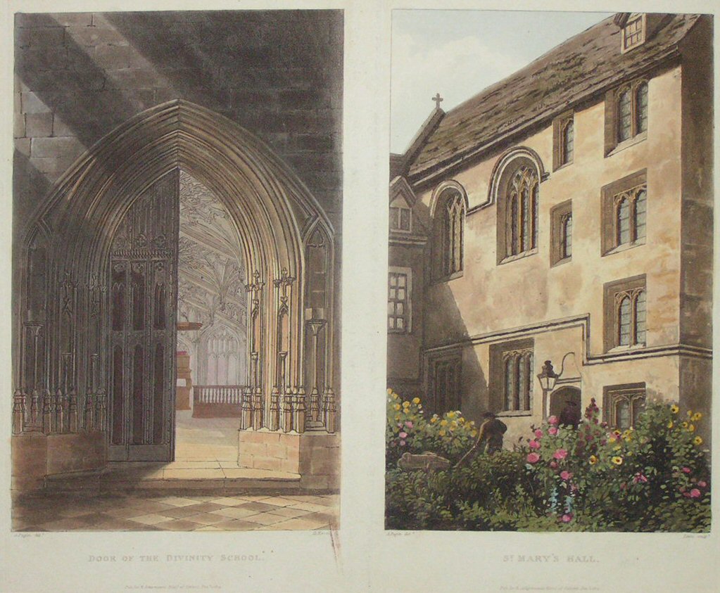 Aquatint - Door of the Divinity School. St. Mary's Hall. - Havell